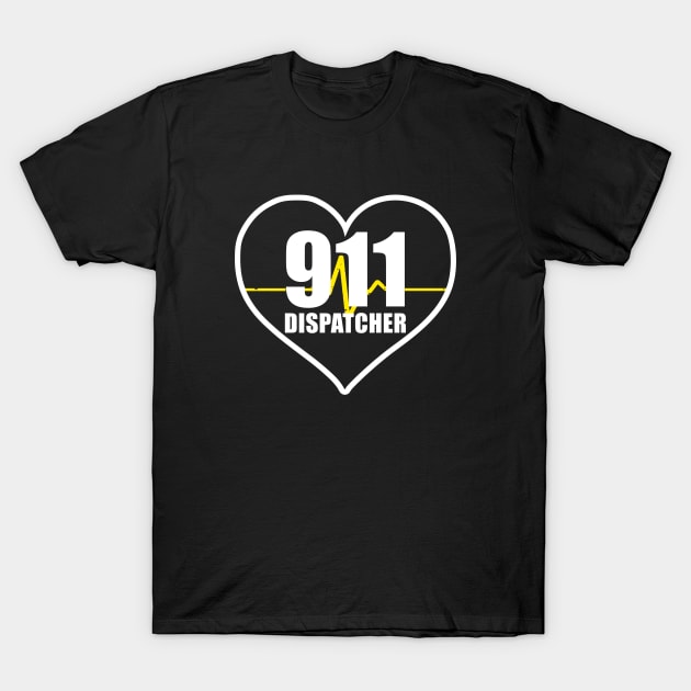 911 Dispatcher Heart Thin Gold Line T-Shirt by bluelinemotivation